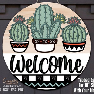 Placa de boas-vindas suculenta SVG - Cabide de porta de cacto SVG - Arquivos cortados a laser - SVG suculenta - Svg de cacto - Placa de porta suculenta - Arquivos Glowforge