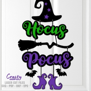 Archivos SVG de corte láser para colgador de puerta de bruja: Letrero de bienvenida de Halloween de Hocus Pocus SVG