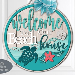 Strand-Türschild SVG - Schildkröte SVG - Laser geschnitten - Willkommensschild - Strandhaus-Signatur - Schildkröte - Türschild - Stranddekor - Glowforge-Dateien