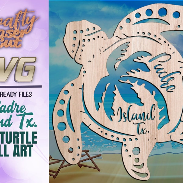 Padre Island Texas Turtle SVG Glowforge Files - Padre Island Turtle Wall Art Laser Cut Files - Beach Home Turtle Sign Laser Ready Svg Eps