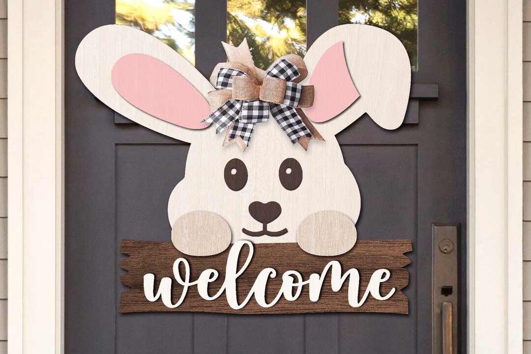 Easter Bunny Welcome Sign SVG Laser Cut Files: Spring Door Hanger SVG ...