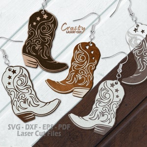 Bottes de cowboy boucle d'oreille SVG fichiers découpés au laser - bottes de cow-girl SVG - boucle d'oreille western SVG - Svg du Far West - sud-ouest de l'homme - fichiers Glowforge