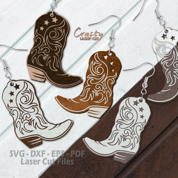 Cowboy Boots Earring SVG Laser Cut Files - Cowgirl Boots SVG - Western Earring SVG - Wild West Svg - Southwestern Svg - Glowforge Files