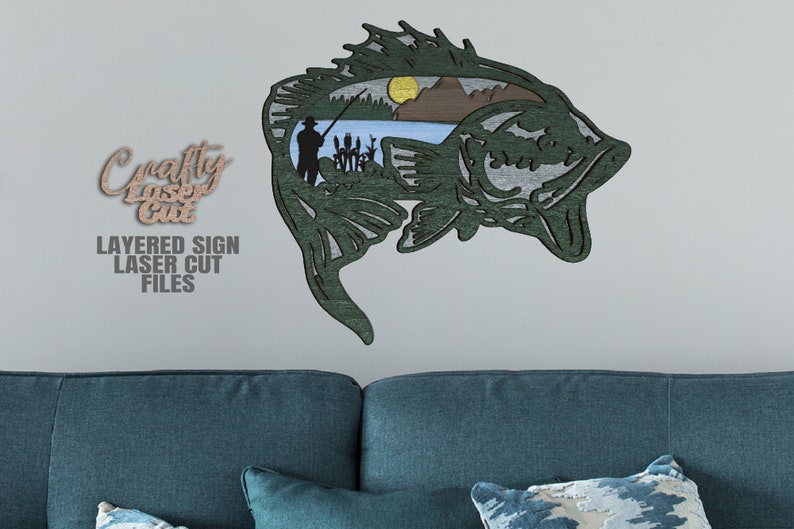 Download Layered Fish Wall Décor SVG Glowforge Fishing Door Sign | Etsy