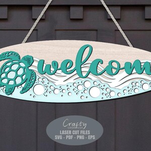 Beach Door Hanger SVG Laser Cut Files, Sea Turtle Welcome Sign SVG ...