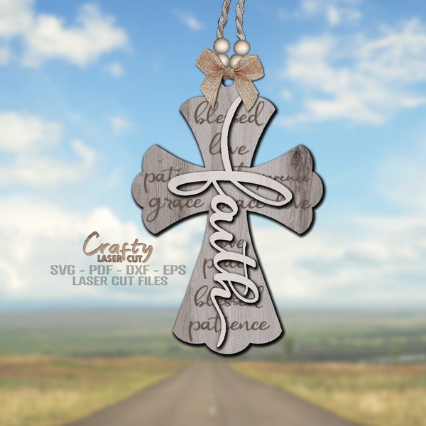 Christian Cross Car Charm SVG - Faith Svg - Religious Svg - Cross Svg - Charm Svg - Car Accessories - Laser Cut Files - Glowforge Files