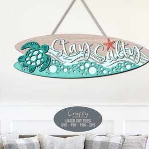 Surfboard Door Hanger SVG Laser Cut Files: Beach Turtle Welcome Sign ...