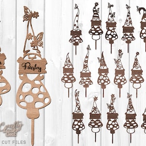 Garden Gnome SVG - Laser Cut Files - Garden Marker SVG - Butterfly Svg - Floral Svg - Mushroom Svg - Garden Stake Svg - Glowforge Files