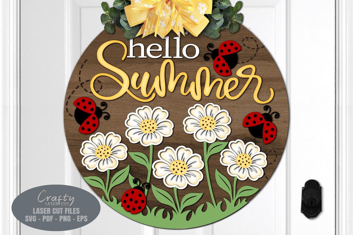 Hello Summer Door Hanger SVG Laser Cut Files: Daisy Ladybug Welcome ...