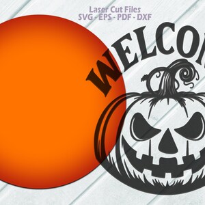 Halloween Welcome Sign SVG Laser Cut Files: Spooky Pumpkin Door Hanger ...