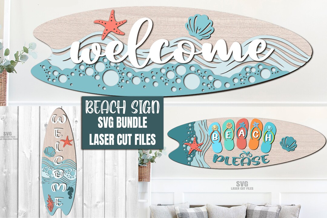 Surfboard SVG Laser Cut Files - Beach Door Hanger - Beach SVG Bundle ...