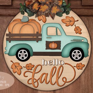 Hello Fall Truck Door Hanger SVG - Pumpkin SVG - Welcome Sign Svg - Laser Cut Files - Fall Door Sign - Fall Decor - Glowforge Files
