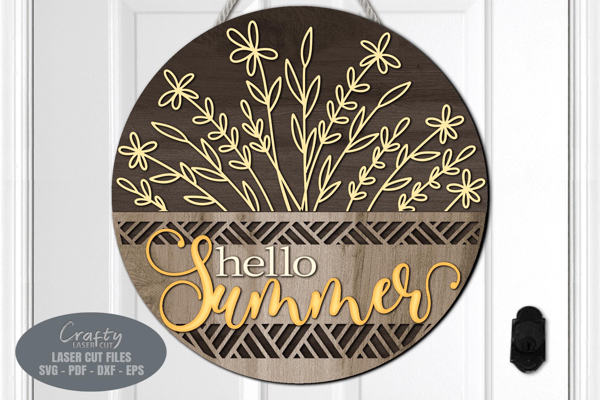 Hello Summer Door Hanger SVG Laser Cut Files: Floral Daisy Welcome Sign ...