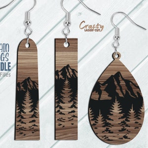 Pacchetto Svg per orecchini di montagna - File tagliati al laser - Montagna Svg - Orecchino di pino Svg - File per orecchini Glowforge - File laser per orecchini di legno