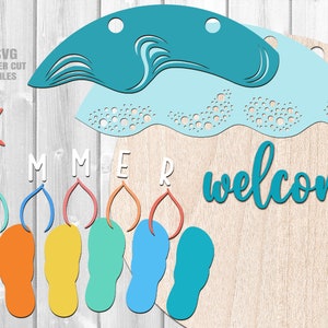 Beach Door Hanger SVG - Laser Cut Files - Beach SVG - Flip Flops Svg ...