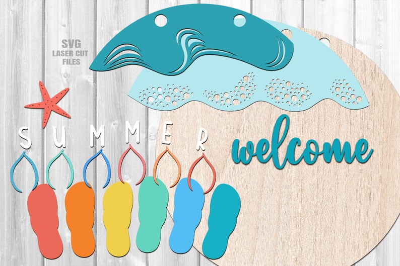 Beach Door Hanger SVG - Laser Cut Files - Beach SVG - Flip Flops Svg ...