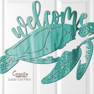 Colgador de puerta de tortuga SVG - Archivos cortados con láser - Playa SVG - Tortuga SVG - Signo de bienvenida Svg - Signo de puerta de playa - Signo de puerta principal - Archivos Glowforge