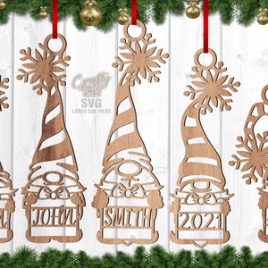 Christmas Gnome Ornament SVG - Christmas Ornament Svg Bundle - Monogram Ornament Svg - Laser Cut Files - Snowflake Gnome Svg - Glowforge