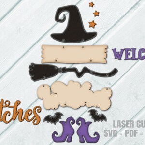 Halloween Door Hanger SVG Laser Cut Files: Witch Welcome Sign SVG ...