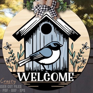 Birdhouse Door Hanger SVG - Welcome Sign Svg - Glowforge Laser Cut Files - Birdhouse SVG - Daisy SVG - Summer Svg - Birdhouse Door Sign