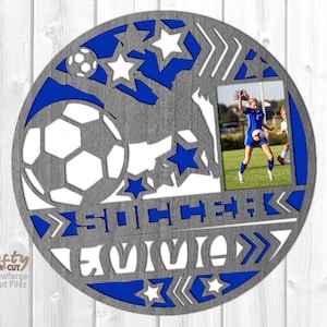 Girls Soccer Door Hanger SVG - Glowforge Laser Cut Files - Soccer SVG - Photo Frame SVG - Sports Sign Svg - Monogram Svg - Womens Sports Svg