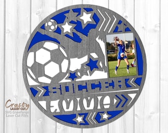 Girls Soccer Door Hanger SVG - Glowforge Laser Cut Files - Soccer SVG - Photo Frame SVG - Sports Sign Svg - Monogram Svg - Womens Sports Svg