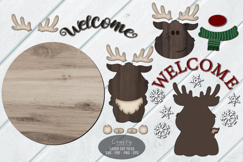Reindeer Welcome Sign SVG Laser Cut Files: Christmas Door Hanger SVG ...