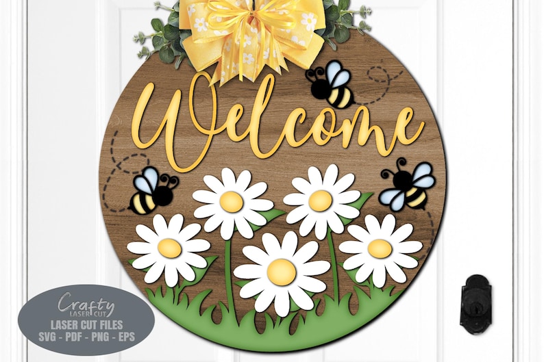 Daisy Bee Welcome Sign SVG Laser Cut Files: Summer Door Hanger SVG ...