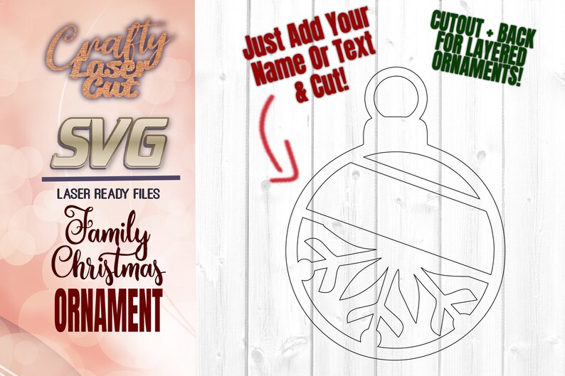 Monogram Christmas Ornament SVG Bundle Glowforge Files 2 Customizable Snowflake Tree Ornaments Laser Cut Files Laser Ready Files