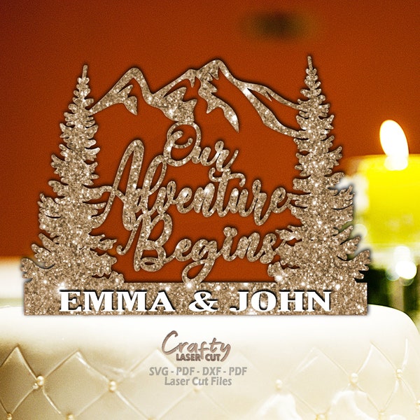 Wedding Cake Topper SVG - Laser Cut Files - Wedding SVG - Forest Svg - Mountains SVG - Travel Svg - Adventure Svg - Glowforge Files