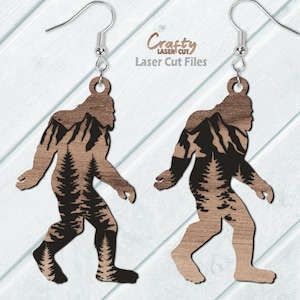 Bigfoot Earrings Svg Bundle - Laser Cut Files - Mountain Svg - Pine Tree Svg - Mountain Earring SVG - Glowforge Earring Files