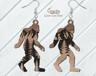 Archivos SVG de corte láser de pendientes Bigfoot: Mountain Forest SVG para Glowforge y Xtool