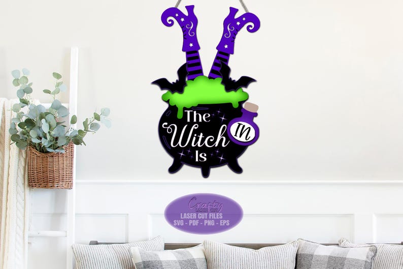 Witch Welcome Sign SVG Laser Cut Files: Halloween Door Hanger SVG ...