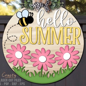 Summer Door Hanger SVG Laser Cut Files: Daisy Bee Welcome Sign SVG ...