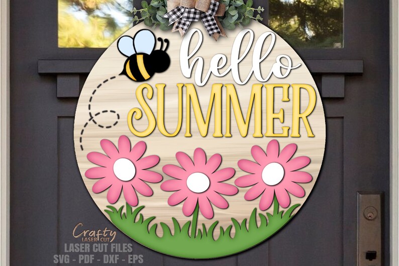 Summer Door Hanger SVG Laser Cut Files: Daisy Bee Welcome Sign SVG ...