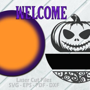 Jack O Lantern Welcome Sign SVG Halloween Door Hanger SVG Laser Cut ...