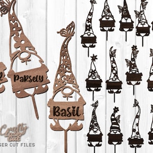 Gnome Garden Marker SVG - Laser Cut Files - Gnome SVG - Herb Garden SVG - Garden Stakes Svg - Garden Svg - Floral Pick Svg - Glowforge Files