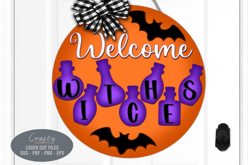 Witch Welcome Sign SVG Laser Cut Files: Halloween Door Hanger SVG ...