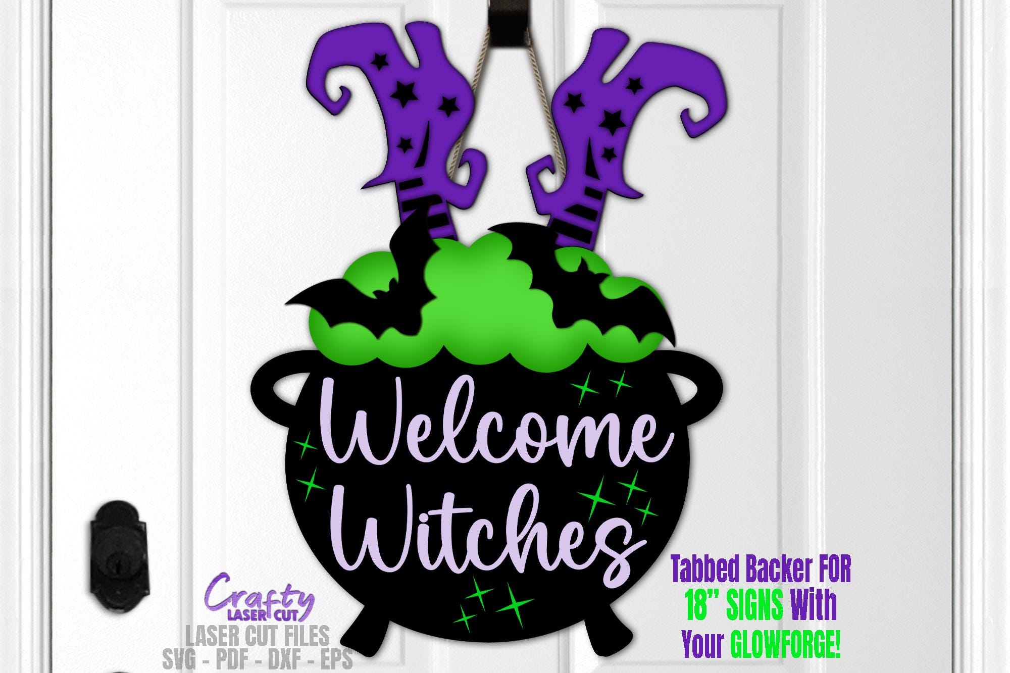 Witch Door Hanger SVG Laser Cut Files: Halloween Welcome Sign SVG ...
