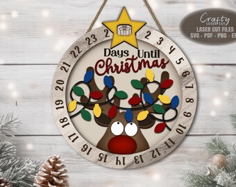 Conto alla rovescia per Natale in formato SVG, Renna in formato SVG, File tagliati al laser, Giorni fino a Natale in formato SVG, Conto alla rovescia per Natale in formato SVG, File Glowforge