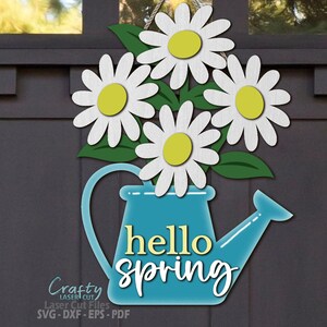 Watering Can Door Hanger SVG Laser Cut Files - Daisy Svg - Watering Can SVG - Daisy Door Sign SVG - Hello Spring Svg - Welcome Sign Svg - Daisy Door Sign - Glowforge Files - cnc files