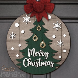 Weihnachten Türschild SVG - Frohe Weihnachten SVG - Glowforge Laser-Dateien - Weihnachtsbaum Türschild - Willkommensschild SVG - Weihnachtsdeko