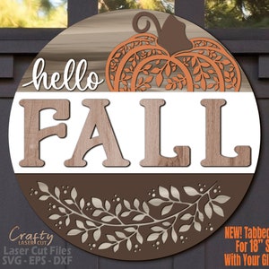 Accroche-porte automne SVG - Bonjour automne SVG - fichiers découpés au laser - citrouille SVG - Svg de panneau de bienvenue - panneau de porte citrouille - fichiers Glowforge