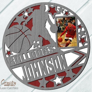 Monogramm Basketball SVG - Laser geschnittene Dateien - Basketball-Fotorahmen SVG - Sportschild SVG - Monogramm SVG - Rundes Holzschild - Glowforge-Dateien