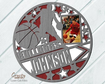 Monogram Basketball Sign SVG Laser Cut Files: Sports Photo Frame SVG, Glowforge