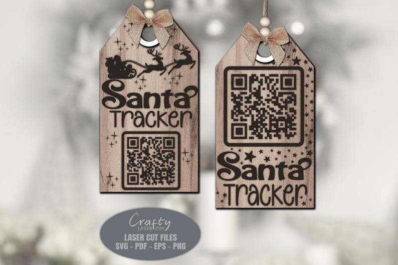 Santa Tracker Gift Tags SVG Laser Cut Files; a Christmas Ornament SVG for your Glowforge, XTool and other laser machines.