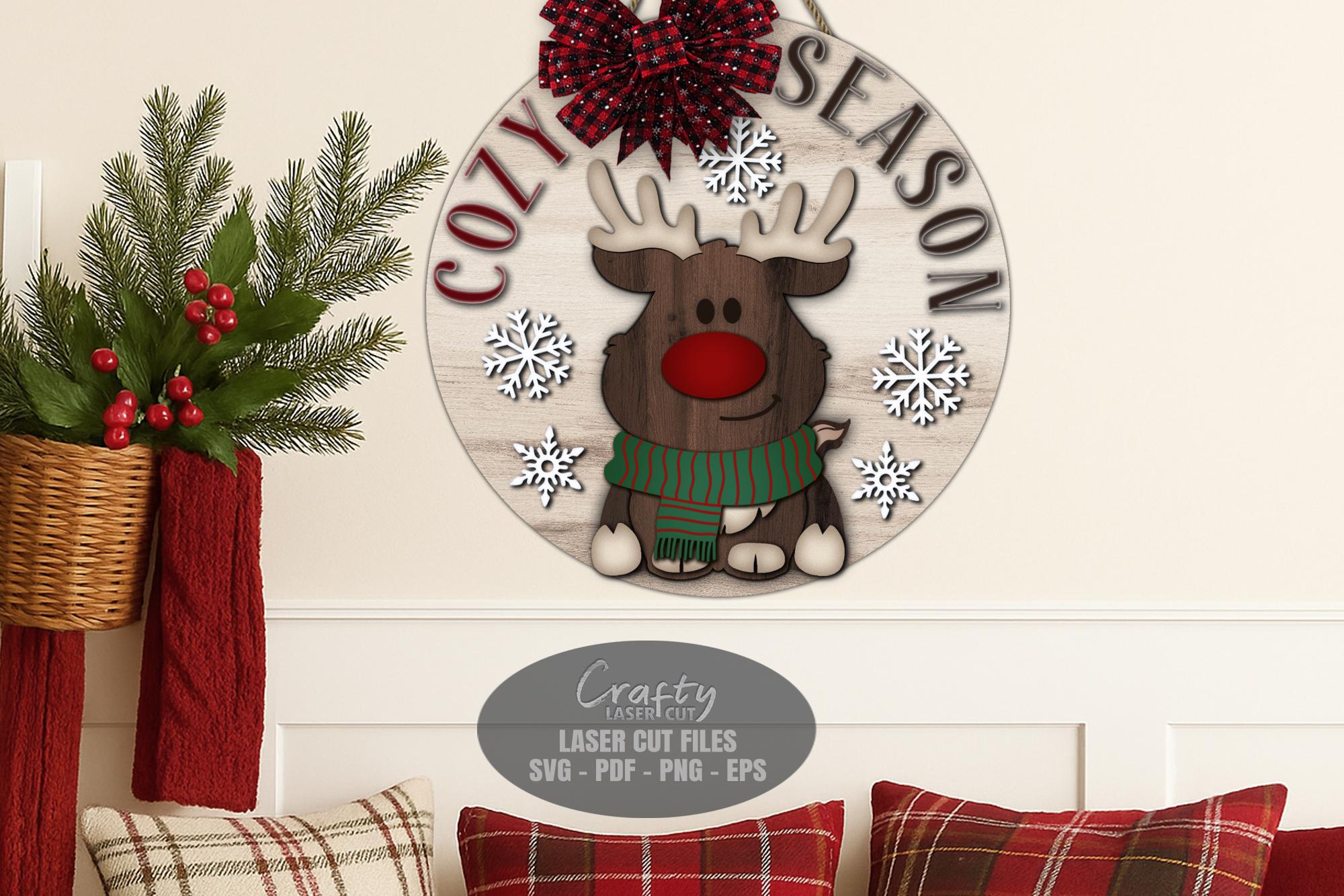 Reindeer Door Hanger SVG Laser Cut Files: Christmas Welcome Sign SVG ...