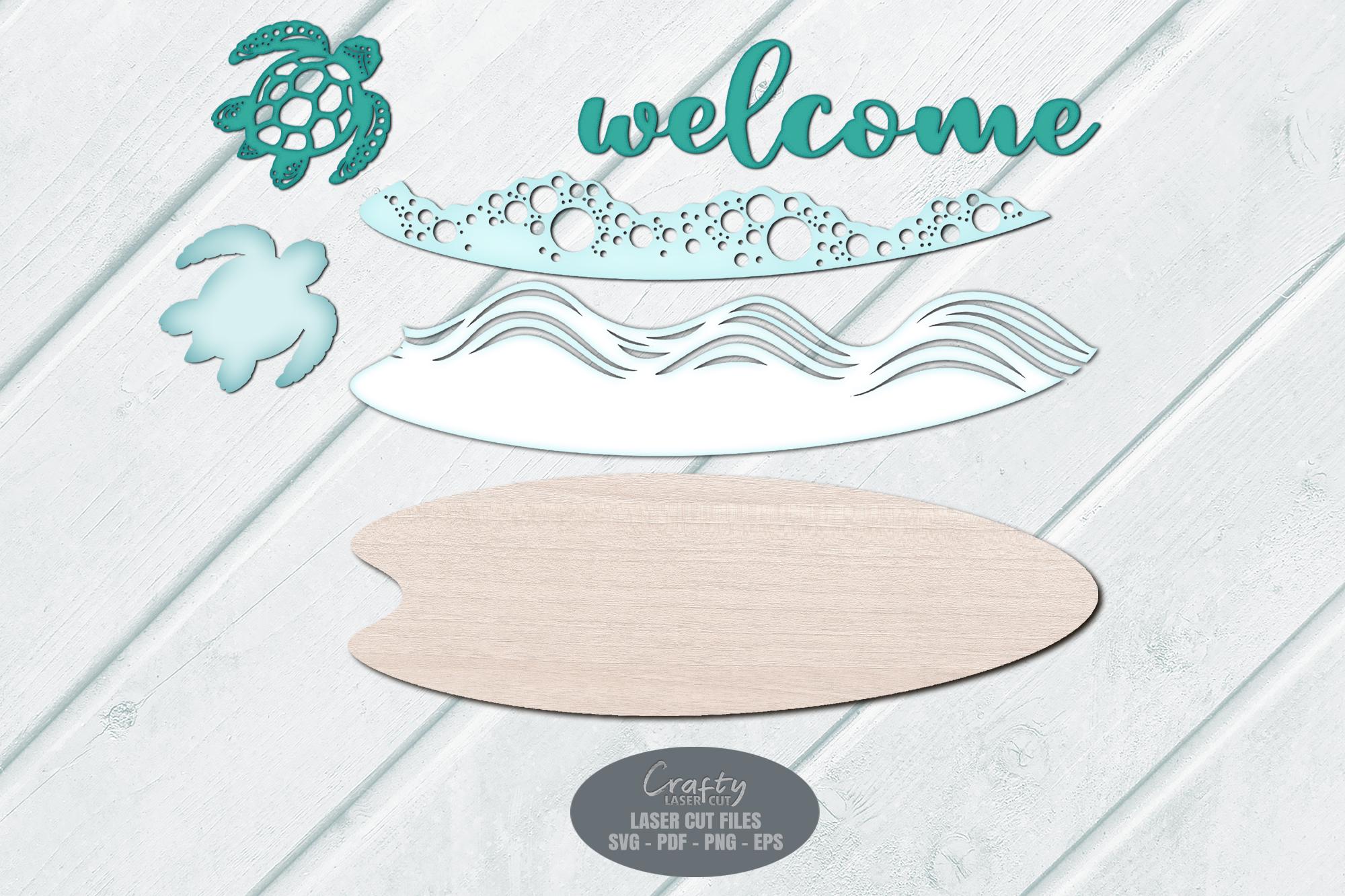Beach Door Hanger SVG Laser Cut Files, Sea Turtle Welcome Sign SVG ...