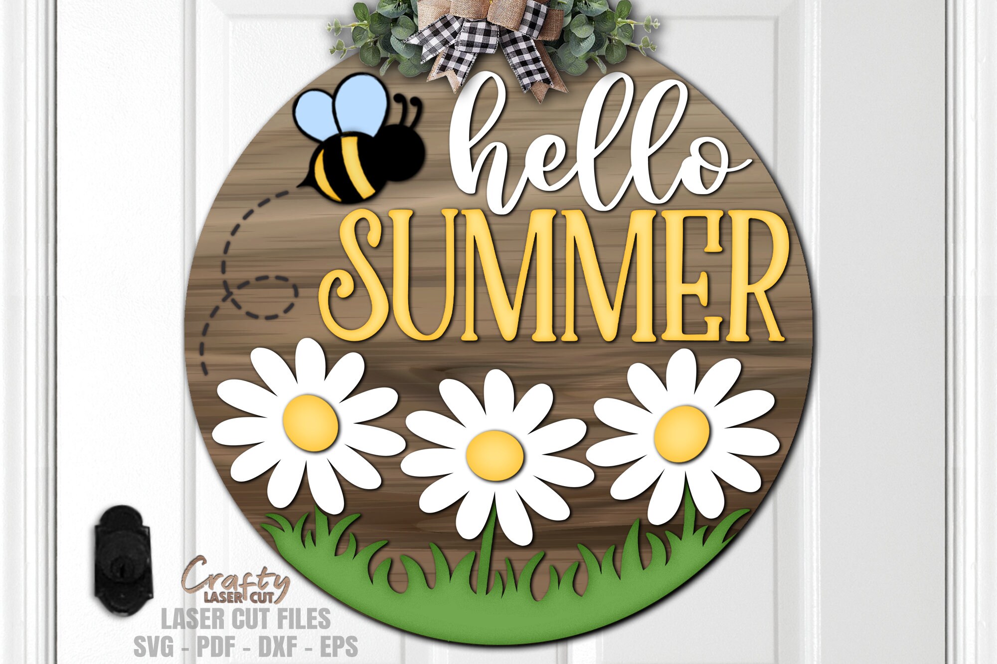 Summer Door Hanger SVG Laser Cut Files: Daisy Bee Welcome Sign SVG ...