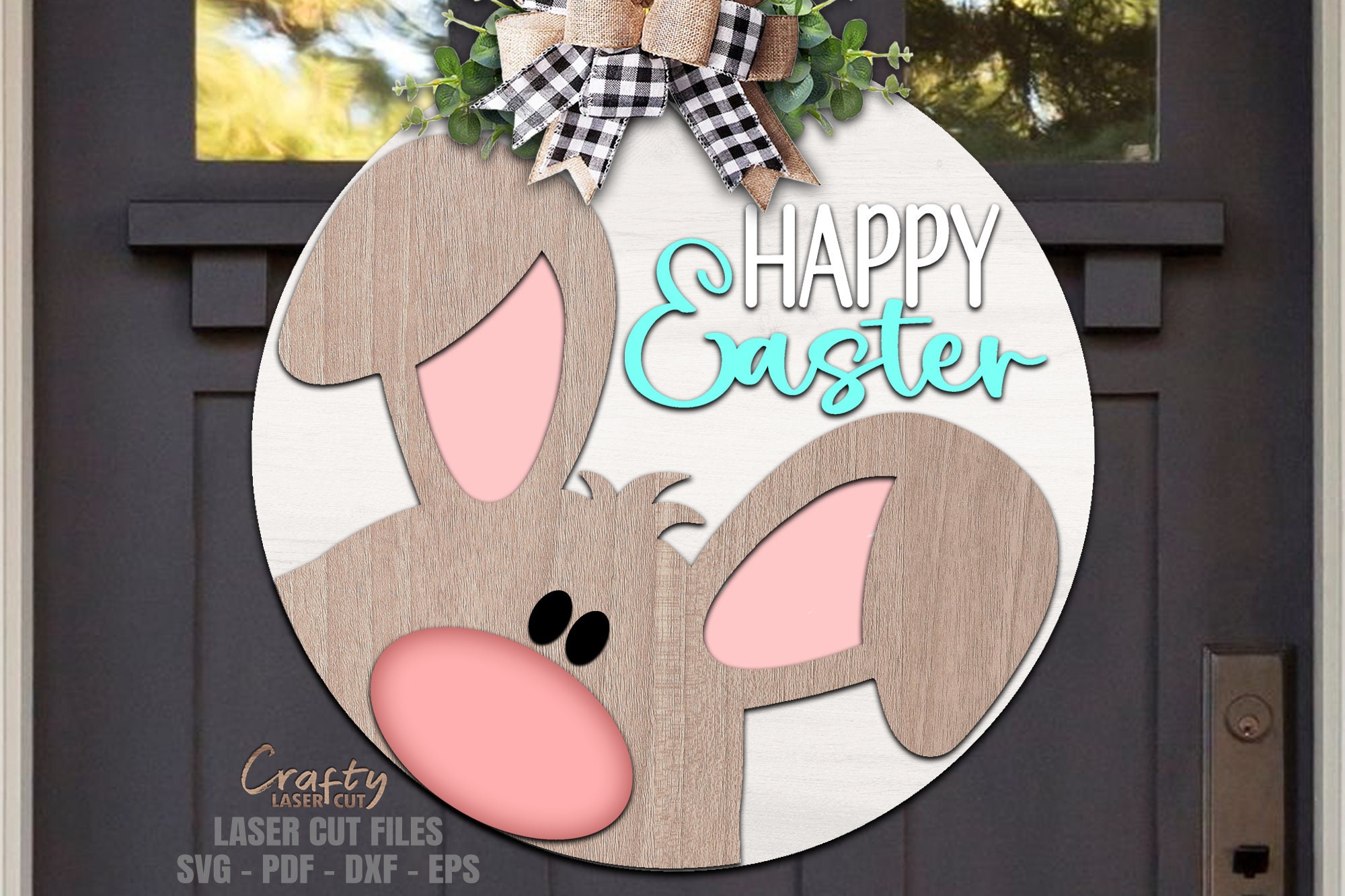 Happy Easter Door Hanger SVG - Laser Cut Files - Easter Bunny Svg ...